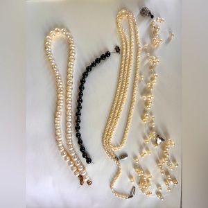 Pearl necklaces, earrings, and bracelets